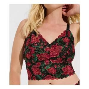 Torrid Unlined Lace Crop Bralette Jenna Pop Floral Rich Black Pristine Size 00/M
